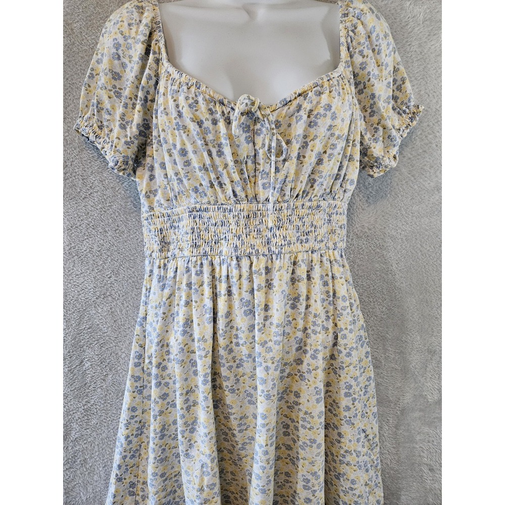Hollister Dress Womens Large Light Blue Yellow Ditsy Floral Milkmaid Lined Mini - Picture 2 of 15